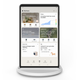 A photo of the Samsung Home Hub on its base with a screenshot of its interface